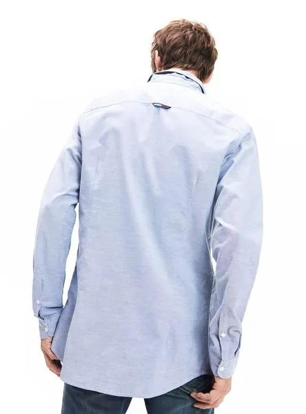 camisa tommy jeans stretch oxford azul para hombre