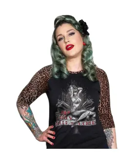 Camiseta chica manga rangla leopardo Bad Girls Rule The World Rockabilly Rumble59 RUM701