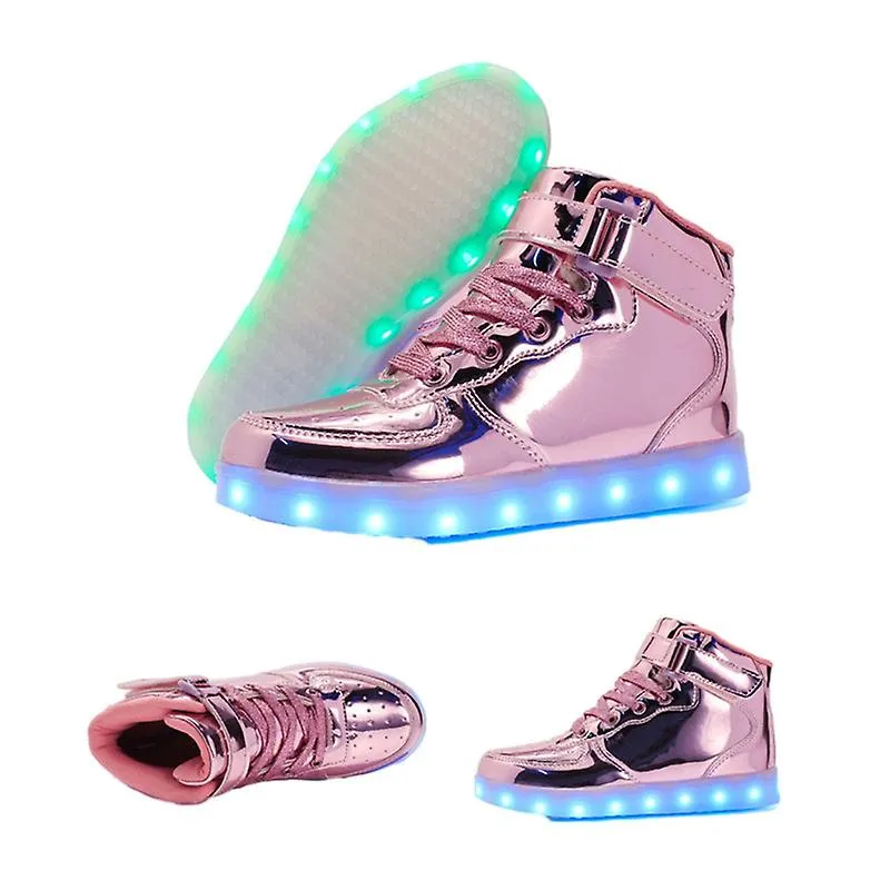 Children's Hi-Top LED Light Up Sneakers USB Rechargeable Glowing Luminous Shoes