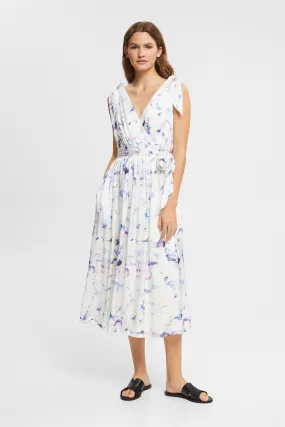 Esprit Vestido drapeado midi tirantes con viscosa