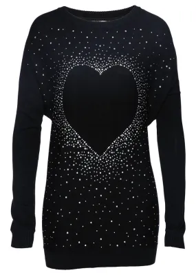 Jersey con corazón y diamantes de imitación Negro