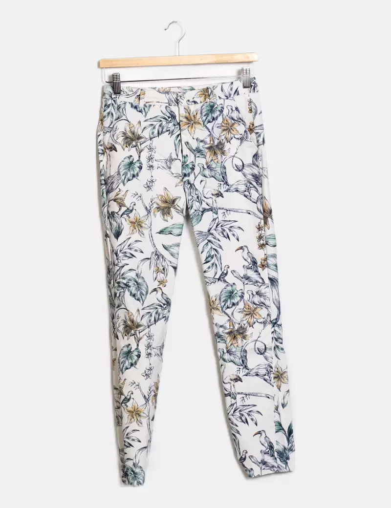 Zara Pantalón chino blanco estampado